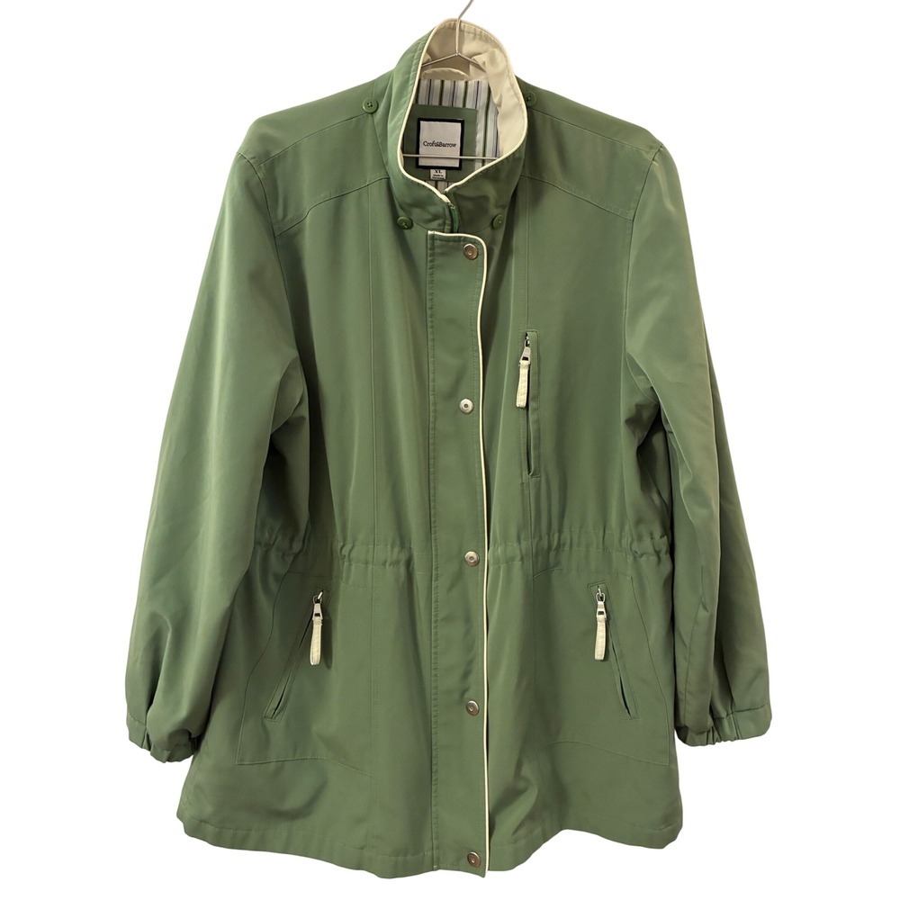Croft & Barrow Womens XL Sage Green Utility Jacket Vintage Striped Lining